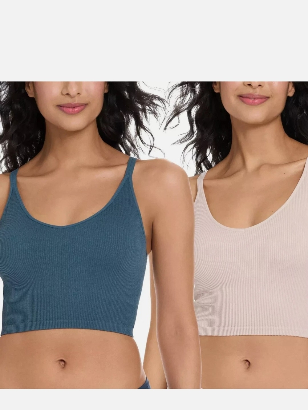 Lemon Black And Blue Ribbed Scoop Neck Bralettes